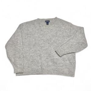 Lands’ End Vintage 90s Beige Oatmeal Heather Ragg Wool Knit Fisherman Sweater XL